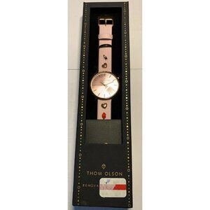 $89.00 New! Thom Olson Women's Pink Leather Strap Watch Removable Charms! + Box